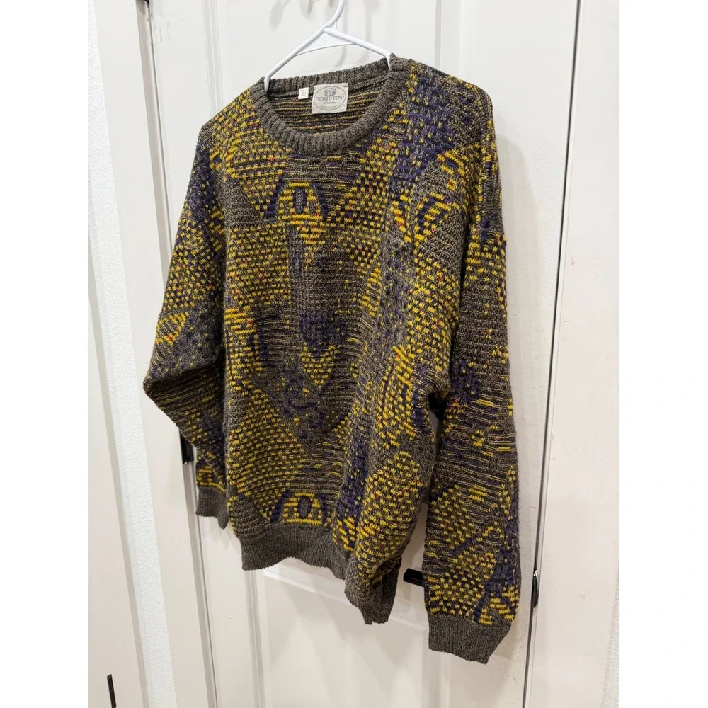 Pronto Uomo Firenze Vintage Wool Blend Abstract Sweater Made in Italy Mens Small